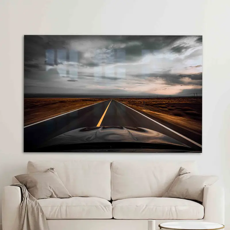 Elegant Printed Glass: Roadtrip Theme for Modern Living