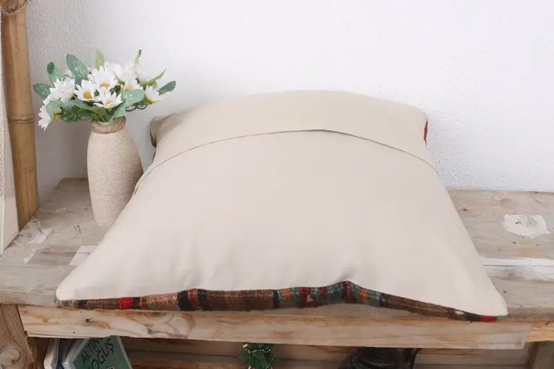 Pillow Sham, Retro Throw Cushion, Kilim Pillow, Kilim Cushion Sham, 16x16 Brown Pillow, Ottoman Pillow, Neutral Pillow Case, Handmade Kilim Cushion - 7