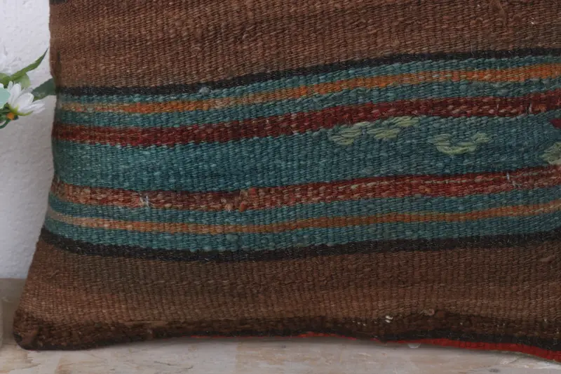 Pillow Sham, Retro Throw Cushion, Kilim Pillow, Kilim Cushion Sham, 16x16 Brown Pillow, Ottoman Pillow, Neutral Pillow Case, Handmade Kilim Cushion - 3