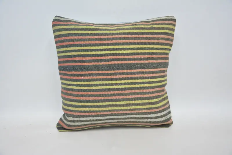 Cushion Cover, Interior Designer Pillow, 14x14 Yellow Pillow Cover, Turkish Kilim Pillow, Turkish Pillow, Retro Cushion Case - 1
