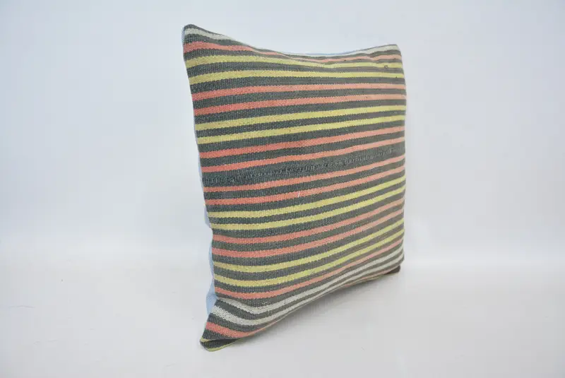 Cushion Cover, Interior Designer Pillow, 14x14 Yellow Pillow Cover, Turkish Kilim Pillow, Turkish Pillow, Retro Cushion Case - 3