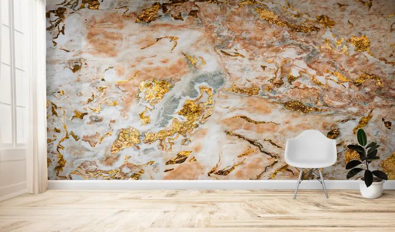 エレガントなゴールドの大理石プリント壁紙: 豪華で現代的なデザイン