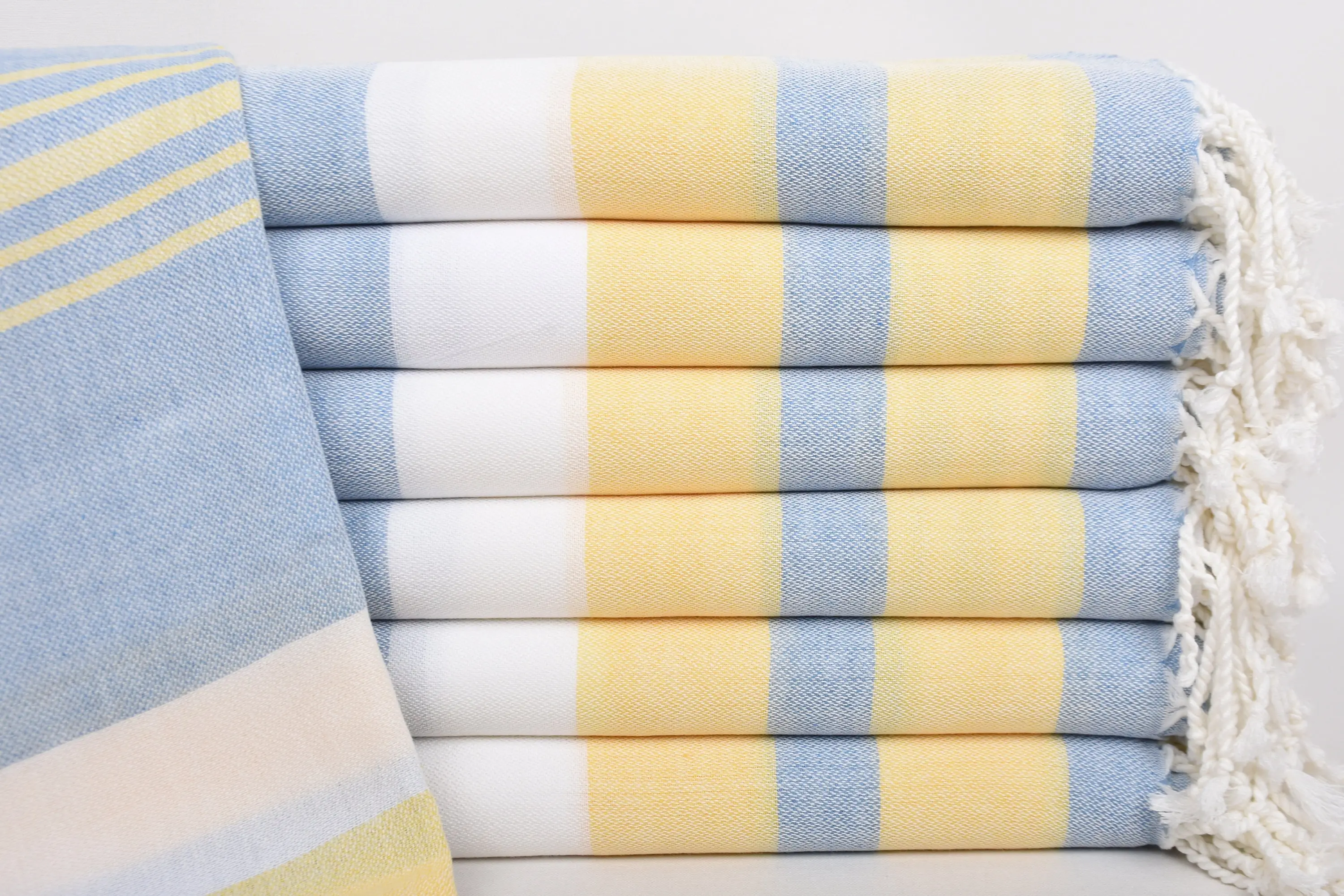 Wedding Gifts Towel Blue-Yellow Stripes Organic Cotton, 70x40 Inches - 1