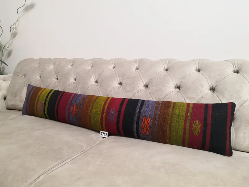 Handgefertigtes gestreiftes Wollkissen, 8x48 Zoll Vintage Rechteckkissen