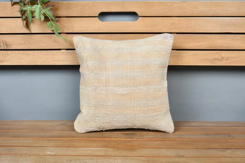 Ethnical Kilim Rug Pillow, Turkish Kilim Pillow, Pillow Cover, Ethnic Throw Cushion Cover, Kilim Pillow Cover, 14x14 Beige Pillow Case - 6