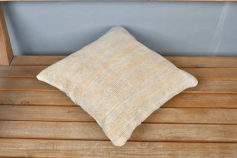 Ethnical Kilim Rug Pillow, Turkish Kilim Pillow, Pillow Cover, Ethnic Throw Cushion Cover, Kilim Pillow Cover, 14x14 Beige Pillow Case - 2