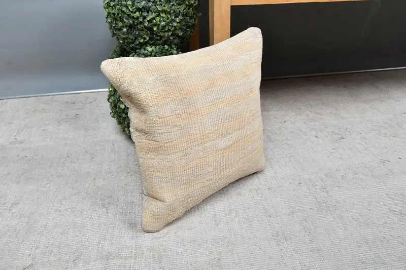 Ethnical Kilim Rug Pillow, Turkish Kilim Pillow, Pillow Cover, Ethnic Throw Cushion Cover, Kilim Pillow Cover, 14x14 Beige Pillow Case - 7
