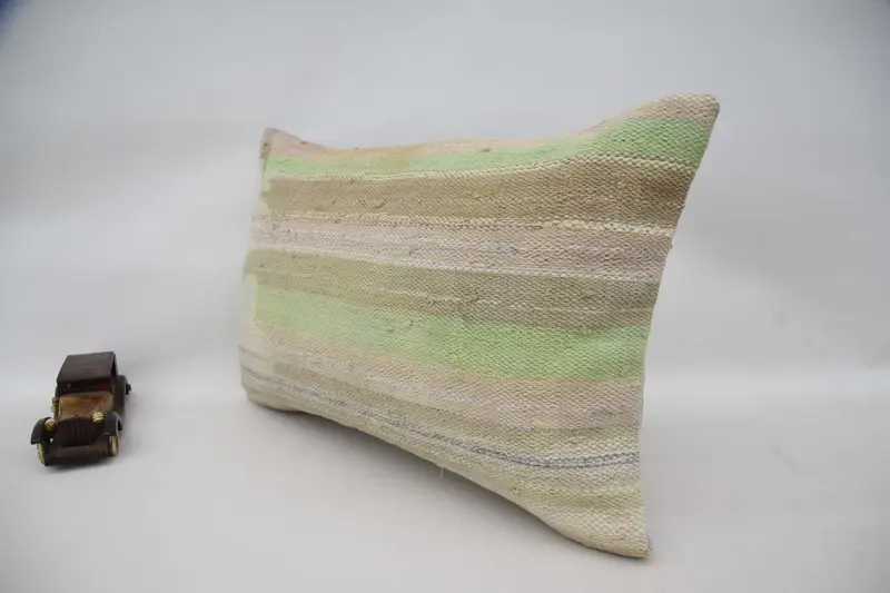 Vintage Kilim Throw Pillow, 16x24 Beige Pillow Case, Handwoven Pillow, Pillow Sham, Throw Kilim Pillow, Handmade Kilim Cushion - 5