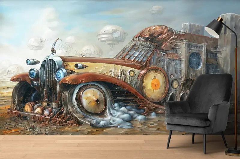 Surreale abstrakte bedruckte Tapete: Zeitgenössische Eleganz für Ihren Raum