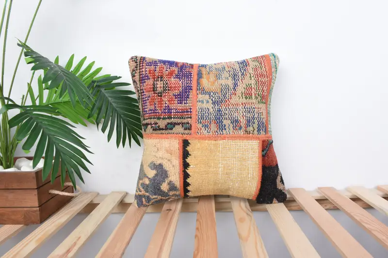 Interior Designer Pillow, Pillow Cover, Gift Pillow, Ethnical Kilim Rug Pillow, Nomadic Cushion, 16x16 Blue Cushion Cover, Turkish Rugs Cushion - 1