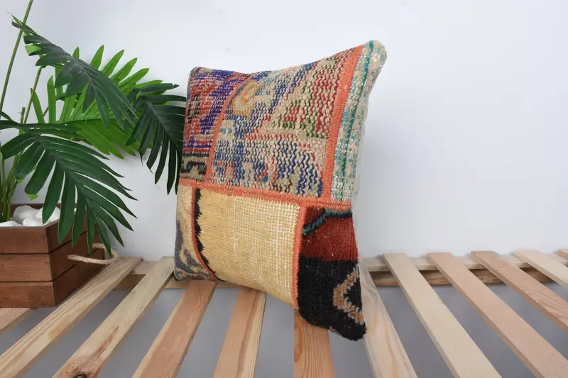 Interior Designer Pillow, Pillow Cover, Gift Pillow, Ethnical Kilim Rug Pillow, Nomadic Cushion, 16x16 Blue Cushion Cover, Turkish Rugs Cushion - 4