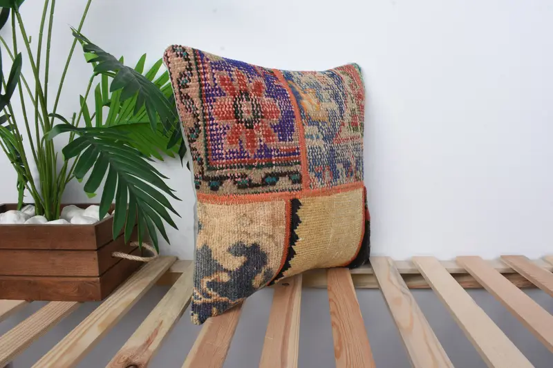 Interior Designer Pillow, Pillow Cover, Gift Pillow, Ethnical Kilim Rug Pillow, Nomadic Cushion, 16x16 Blue Cushion Cover, Turkish Rugs Cushion - 3