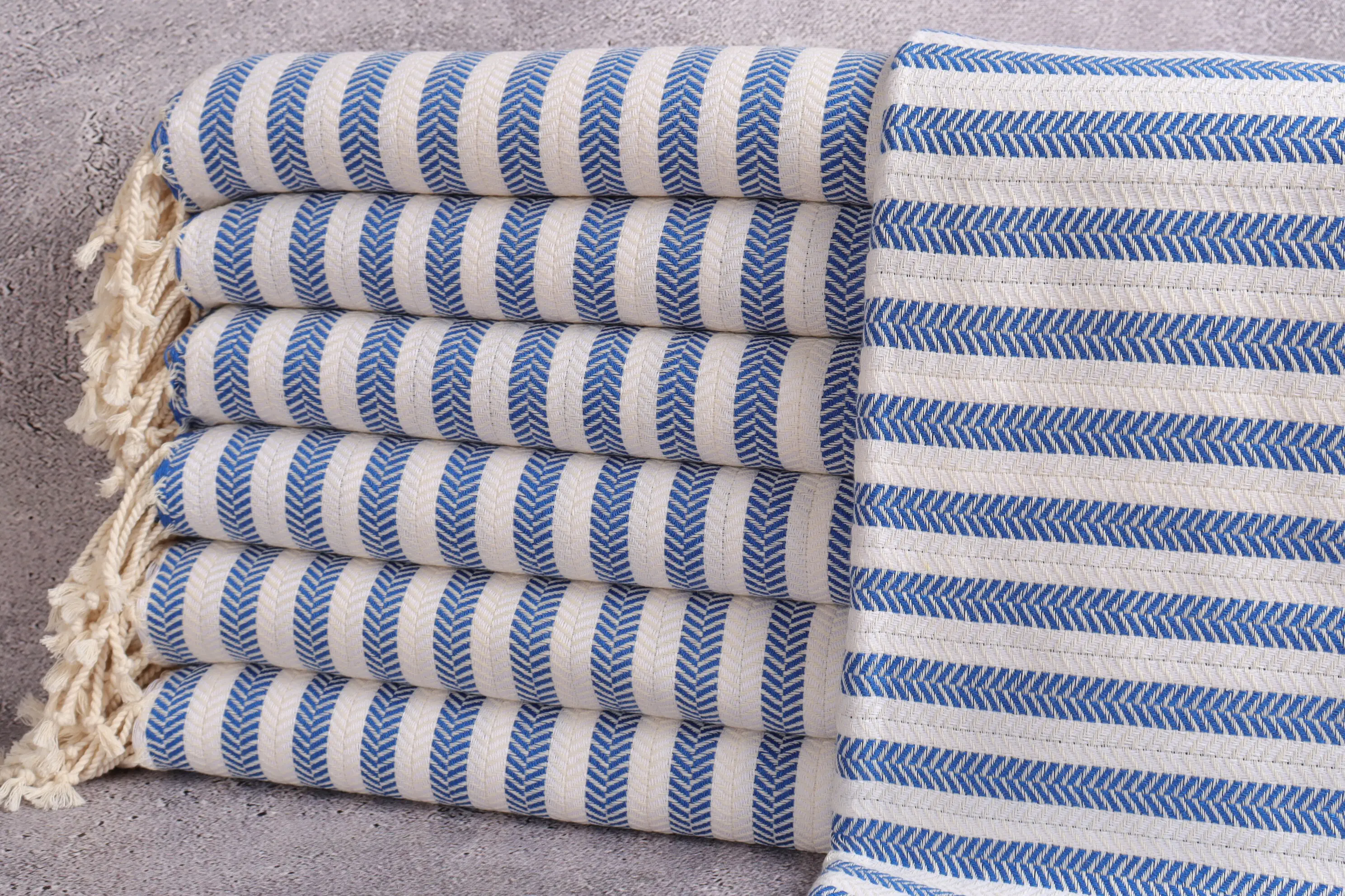 Organic Cotton Beach Towel Beige Chevron Pattern, 40x71 Inches - 1