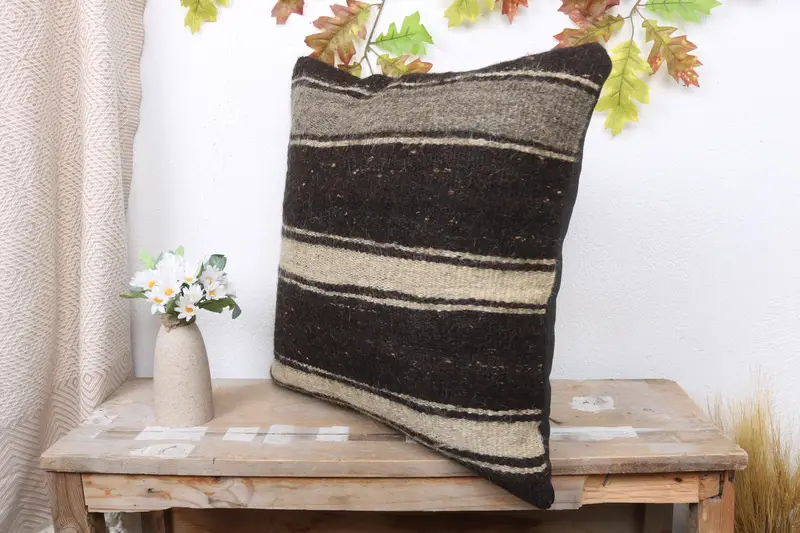 20x20 Brown Cushion Cover, Turkish Pillow, Gift Pillow, Ottoman Pillow Case, Pillow, Kilim Pillow, Handwoven Pillow Cover Cushion, Muted Pillow Case - 4