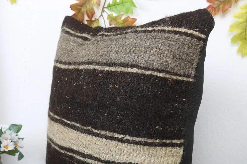 20x20 Brown Cushion Cover, Turkish Pillow, Gift Pillow, Ottoman Pillow Case, Pillow, Kilim Pillow, Handwoven Pillow Cover Cushion, Muted Pillow Case - 5