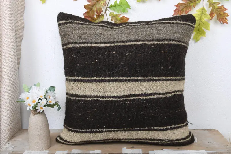 20x20 Brown Cushion Cover, Turkish Pillow, Gift Pillow, Ottoman Pillow Case, Pillow, Kilim Pillow, Handwoven Pillow Cover Cushion, Muted Pillow Case - 2