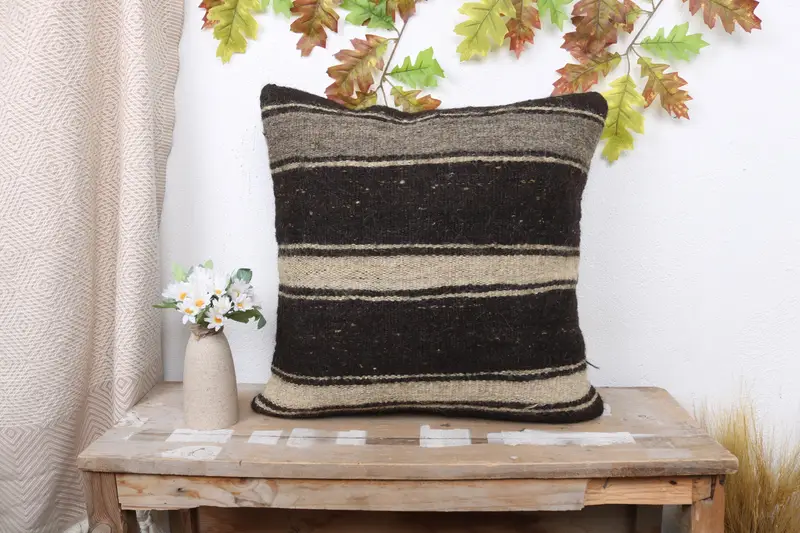20x20 Brown Cushion Cover, Turkish Pillow, Gift Pillow, Ottoman Pillow Case, Pillow, Kilim Pillow, Handwoven Pillow Cover Cushion, Muted Pillow Case - 1