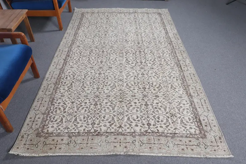 Türk Büyük Halı 5.1x8.7 ft, Gri Kahverengi Katı Halı Yün - 1
