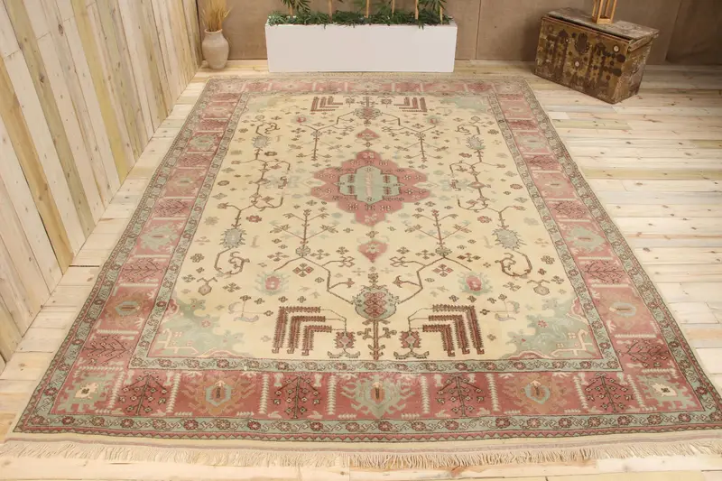 ハンドメイド ベージュ & パープル ラグ、0.7x11.7 フィート パッチワーク