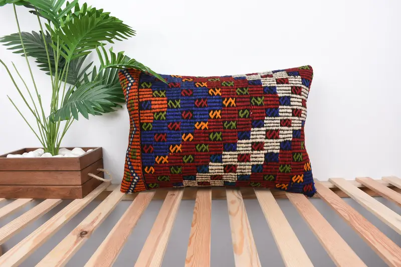 Vintage Pillow, 16x24 Blue Cushion Cover, Cushion Case, Lounge Throw Pillow Case, Interior Designer Pillow, Throw Kilim Pillow - 1