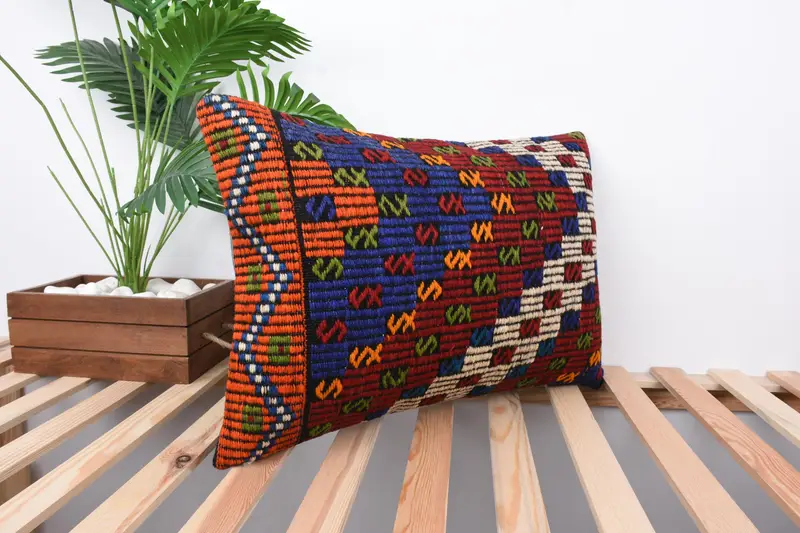 Vintage Pillow, 16x24 Blue Cushion Cover, Cushion Case, Lounge Throw Pillow Case, Interior Designer Pillow, Throw Kilim Pillow - 4