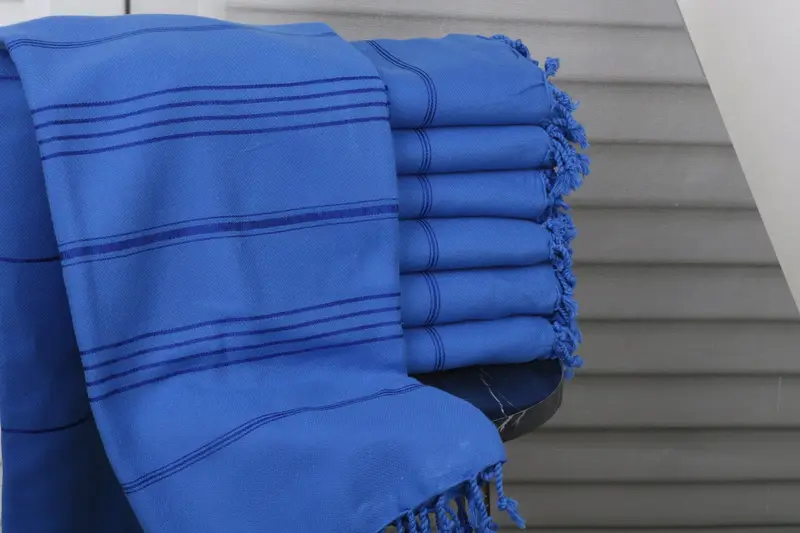 Personalized Christmas Blanket Blue Striped Turkish Cotton, 40x71 Inches