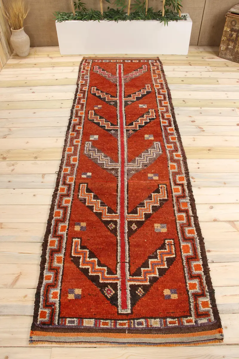 Handgefertigter orangefarbener Ombré-Teppich, 0,3 x 10,2 Fuß, schickes Dekor