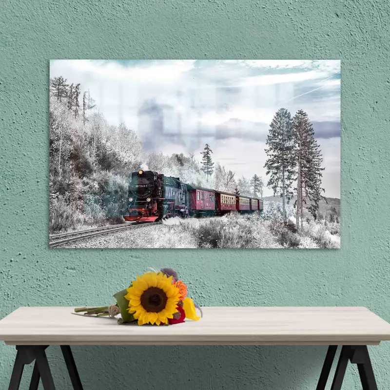 エレガントな冬の列車のシーン プリント ガラス - モダン エレガンス