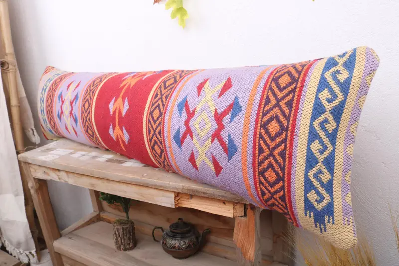 Vintage Kilim Pillow, Boho Pillow Sham Cover, Interior Designer Pillow, Ottoman Pillow, 12x48 Red Pillow Case, Pillow Cover - 4