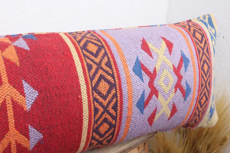 Vintage Kilim Pillow, Boho Pillow Sham Cover, Interior Designer Pillow, Ottoman Pillow, 12x48 Red Pillow Case, Pillow Cover - 5