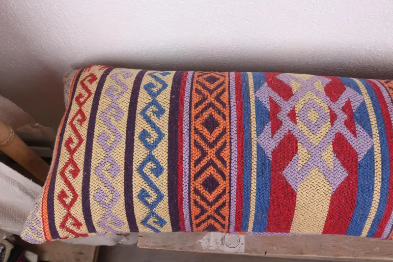 Vintage Kilim Pillow, Boho Pillow Sham Cover, Interior Designer Pillow, Ottoman Pillow, 12x48 Red Pillow Case, Pillow Cover - 6