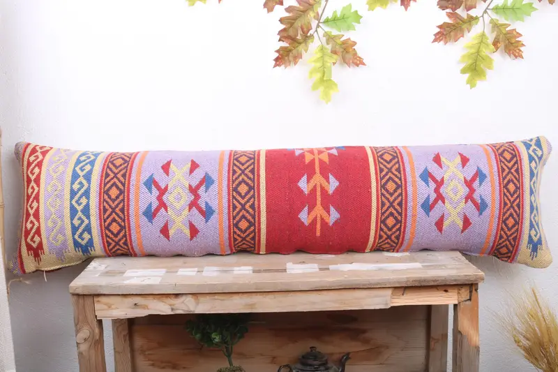 Vintage Kilim Pillow, Boho Pillow Sham Cover, Interior Designer Pillow, Ottoman Pillow, 12x48 Red Pillow Case, Pillow Cover - 2