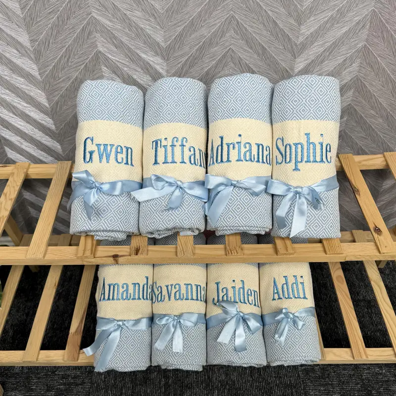 Personalized Turkish Cotton Beach Towel Embroidered, 40x71 Inches