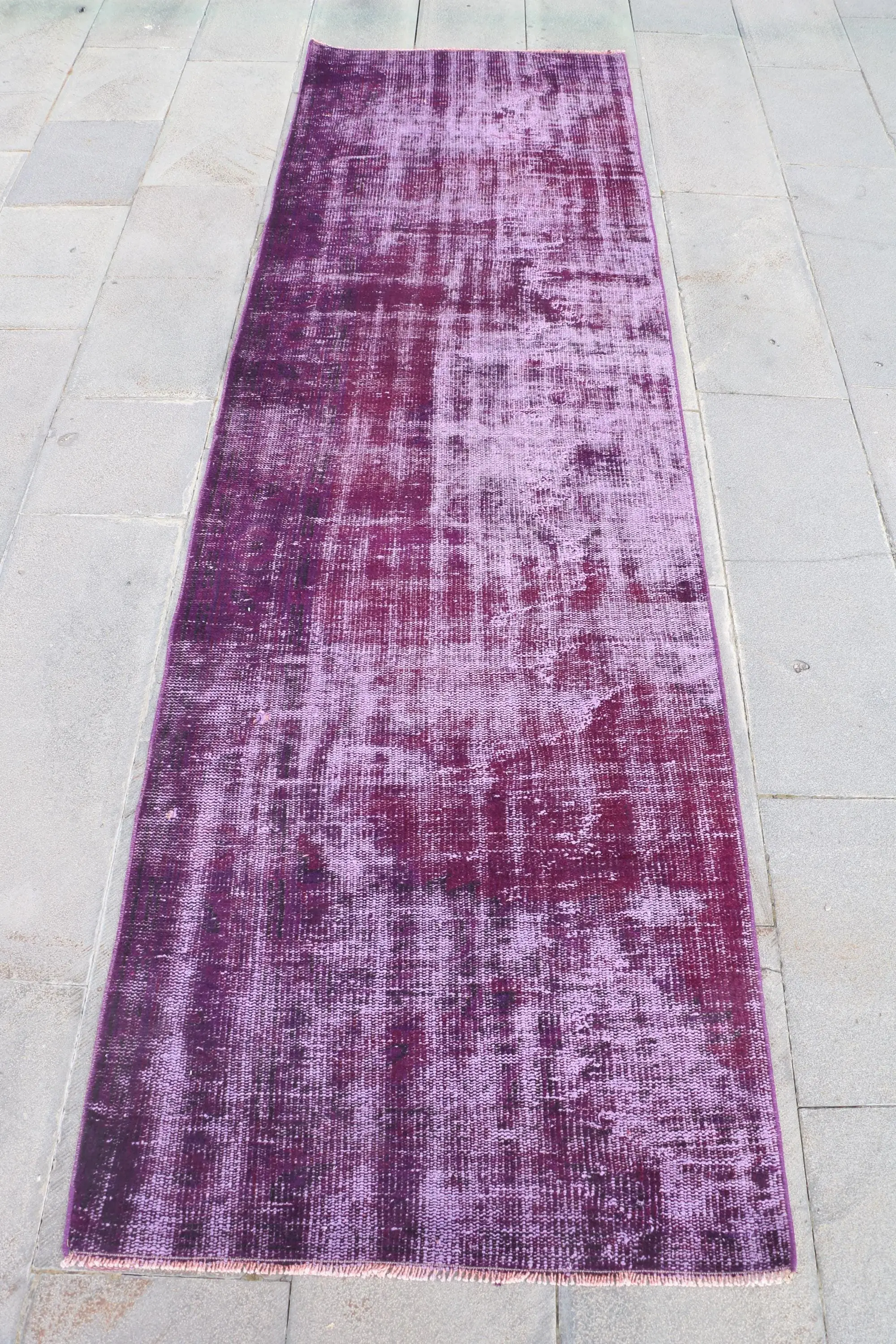Turkish 2.8x9.4 ft Rug, Vintage Rug, Purple Abstract Wool Rug - 1
