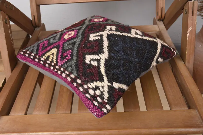 Comfy Throw Cushion Case, 12x12 Gray Pillow Cover, Vintage Pillow, Pillow Case, Handmade Kilim Cushion, Kilim Pillow, Outdoor Patio Pillow Cover - 4