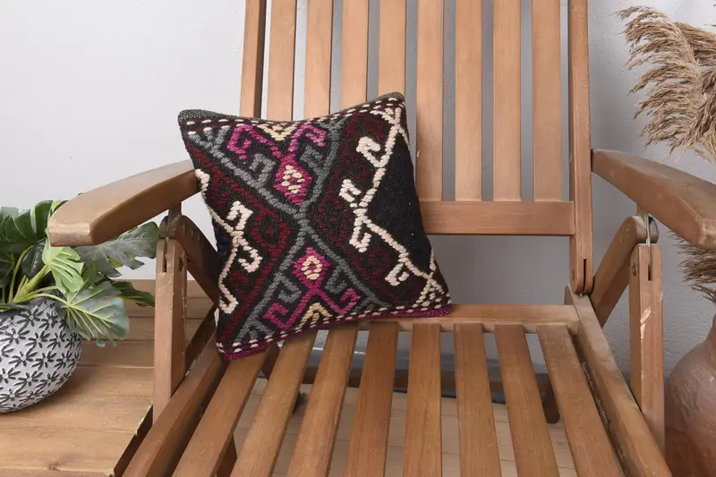 Comfy Throw Cushion Case, 12x12 Gray Pillow Cover, Vintage Pillow, Pillow Case, Handmade Kilim Cushion, Kilim Pillow, Outdoor Patio Pillow Cover - 1