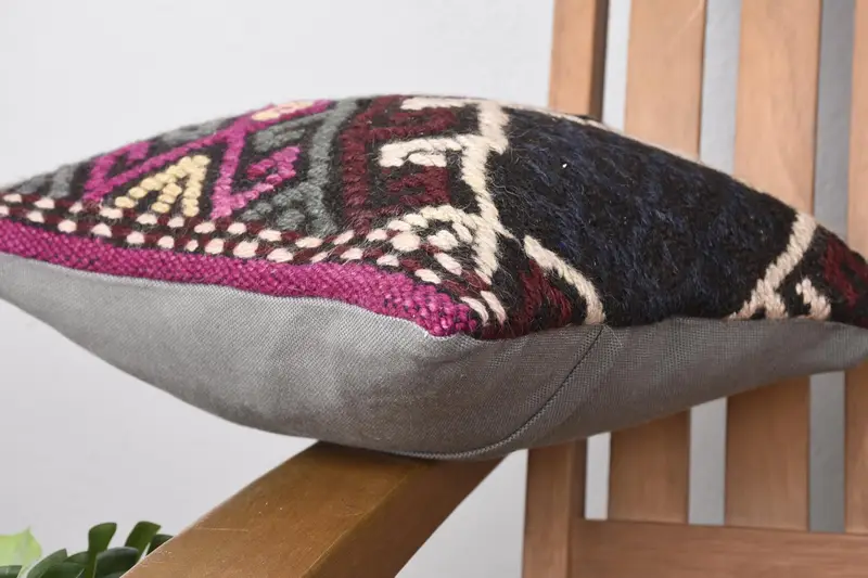 Comfy Throw Cushion Case, 12x12 Gray Pillow Cover, Vintage Pillow, Pillow Case, Handmade Kilim Cushion, Kilim Pillow, Outdoor Patio Pillow Cover - 6