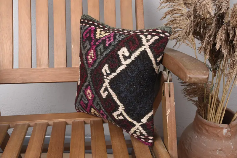 Comfy Throw Cushion Case, 12x12 Gray Pillow Cover, Vintage Pillow, Pillow Case, Handmade Kilim Cushion, Kilim Pillow, Outdoor Patio Pillow Cover - 3
