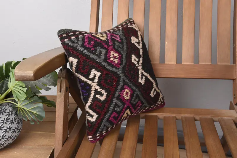 Comfy Throw Cushion Case, 12x12 Gray Pillow Cover, Vintage Pillow, Pillow Case, Handmade Kilim Cushion, Kilim Pillow, Outdoor Patio Pillow Cover - 2