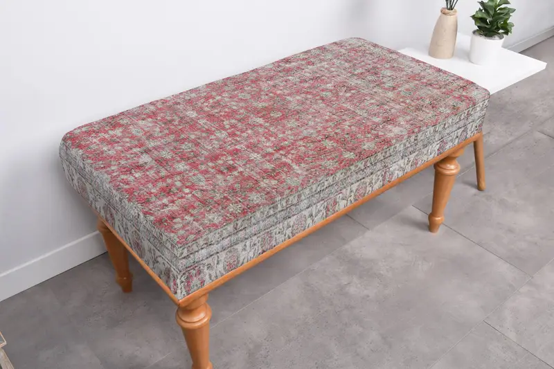 レッド＆ベージュのキリム風パターンのモジュール式オットマン、ソファセット オットマン