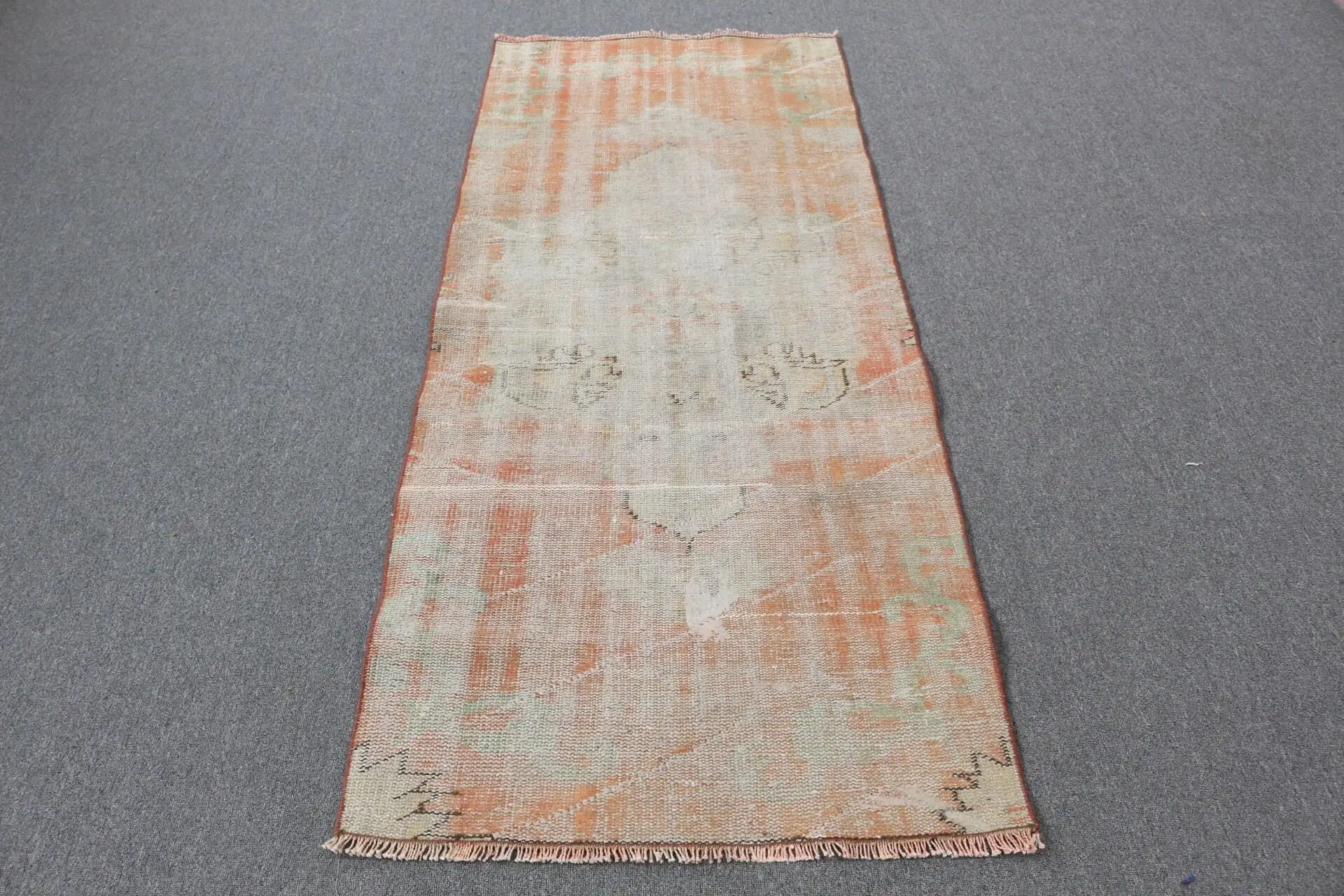 2.8x6.5 ft Halı, Türk Vintage Halısı, Turuncu Gri Çiçekli Halı - 1