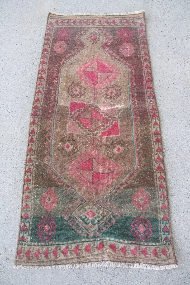 ピンク&グリーンチェックラグ 1.5x3.6フィート シックな装飾