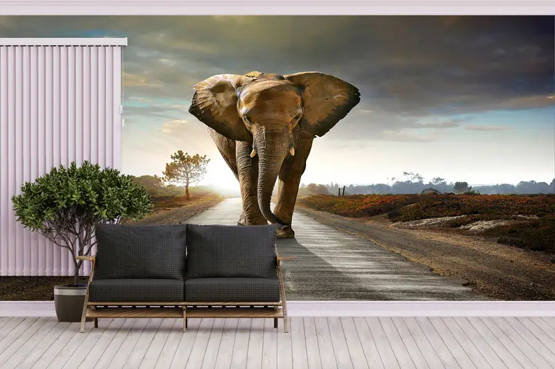 エレガントなプリント壁紙: 野生の自然の中の雄大な象