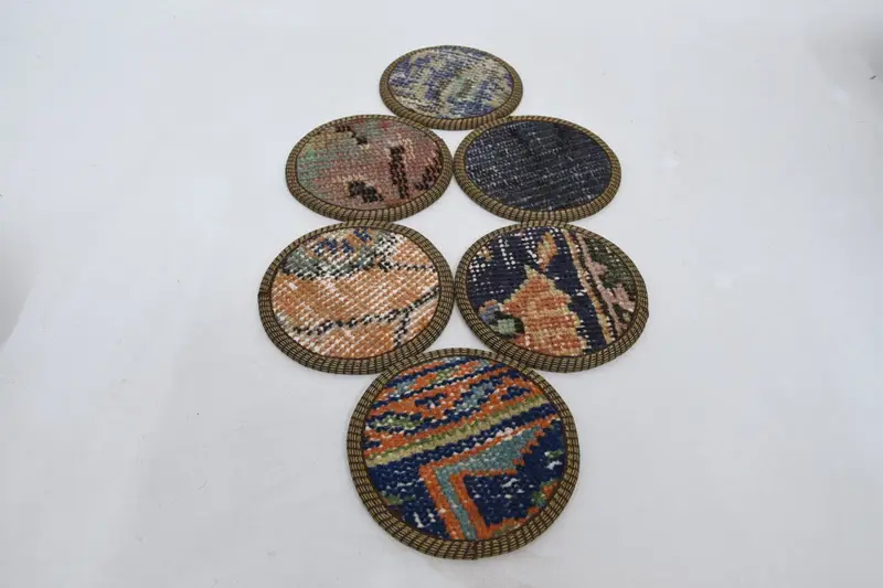 滑り止めブルーとオレンジのコースターセット、耐久性のある洗えるコースター