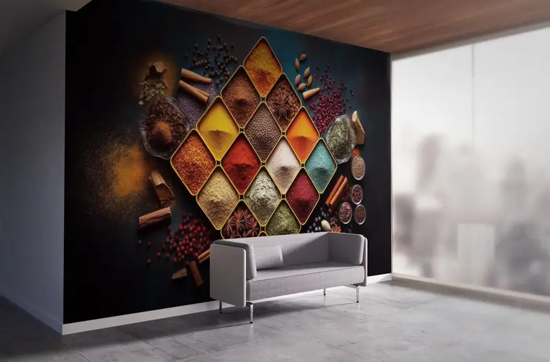 Gewürze Wandbild, moderne Wandabziehbilder, 3D -Papierwandkunst, Gewürzteller digital - 5