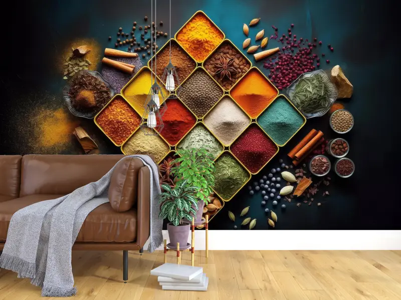 Gewürze Wandbild, moderne Wandabziehbilder, 3D -Papierwandkunst, Gewürzteller digital - 6