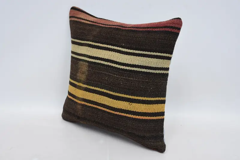 Vintage Kilim Pillow, Antique Pillows, Outdoor Patio Pillow, Southwestern Cushion Cover, Home Decor Pillow, Pillow Case, 16x16 Brown Pillow Cover - 4
