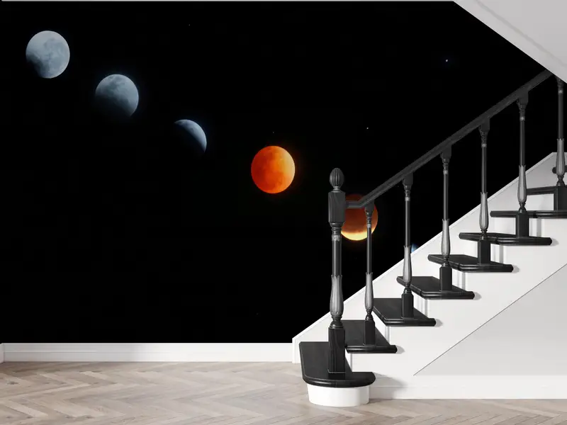 Moderne Wandtaste, Raumpapierkunst, Mondphasen Papierkunst, Digitalpapier Landschaft, 3D -Tapete, Mondwandmalerei, Dekor für Wand, - 2