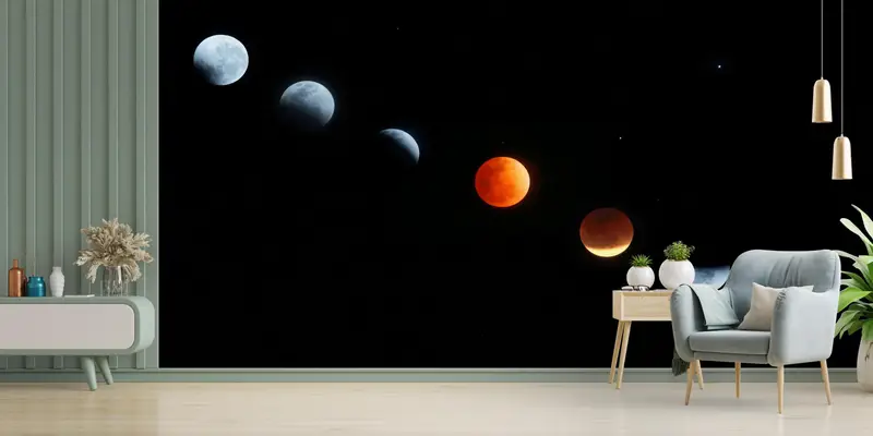 Moderne Wandtaste, Raumpapierkunst, Mondphasen Papierkunst, Digitalpapier Landschaft, 3D -Tapete, Mondwandmalerei, Dekor für Wand, - 16