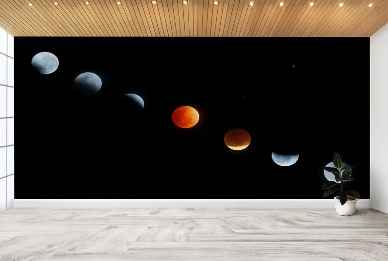 Moderne Wandtaste, Raumpapierkunst, Mondphasen Papierkunst, Digitalpapier Landschaft, 3D -Tapete, Mondwandmalerei, Dekor für Wand, - 3